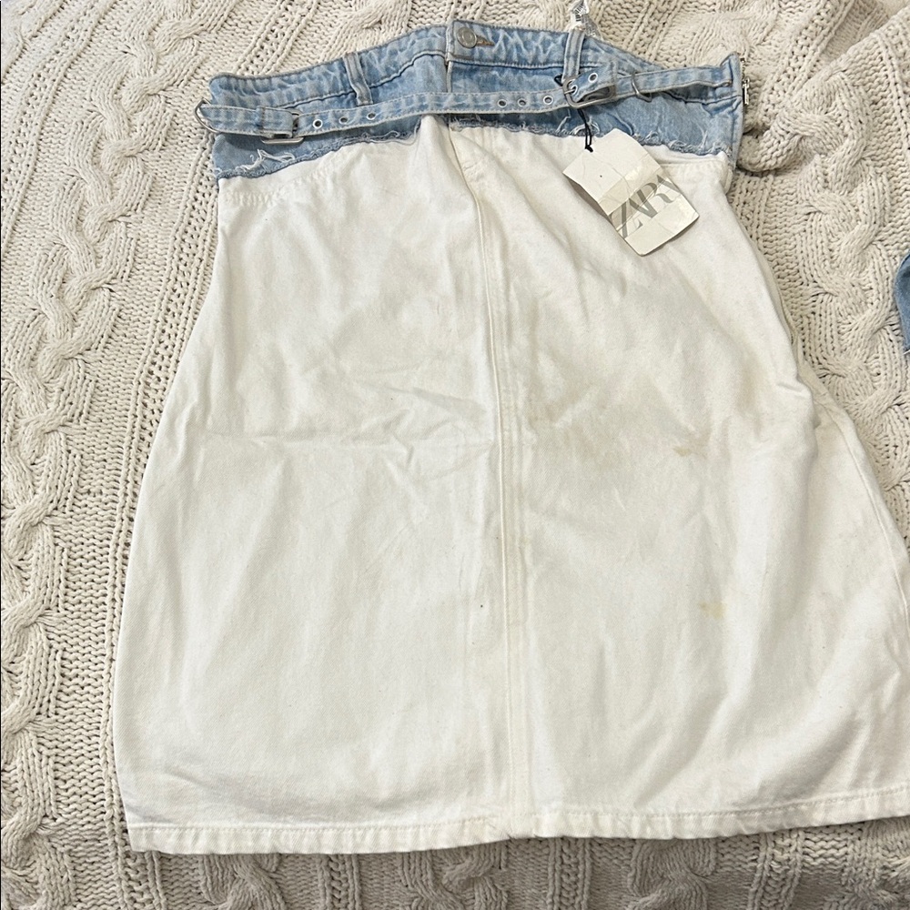 Zara White with Blue Denim tube dress